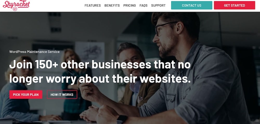 Een screenshot van de SkyrocketWP homepage.