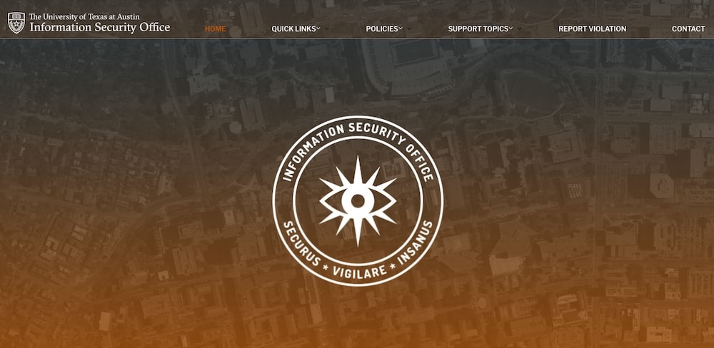 Een screenshot van de website van de Information Security Office van de Universiteit van Texas in Austin.