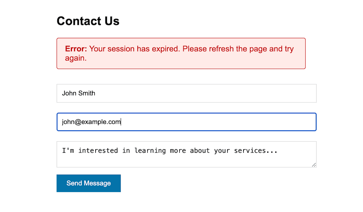 Message d'expiration de session pour un formulaire de site.
