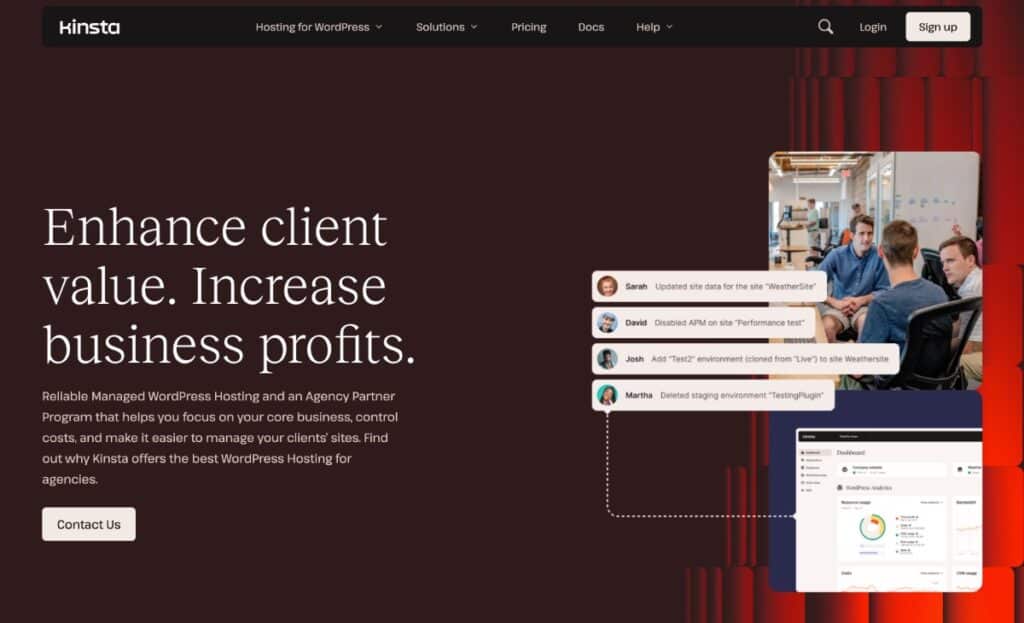 The Kinsta WordPress agency hosting page