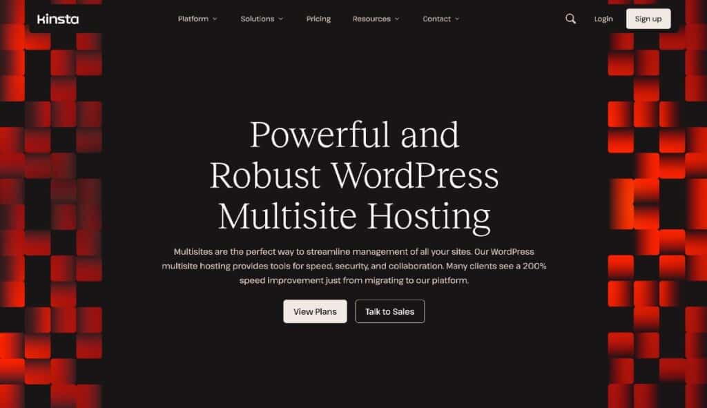 Página de inicio del alojamiento de Kinsta para WordPress multisitio.