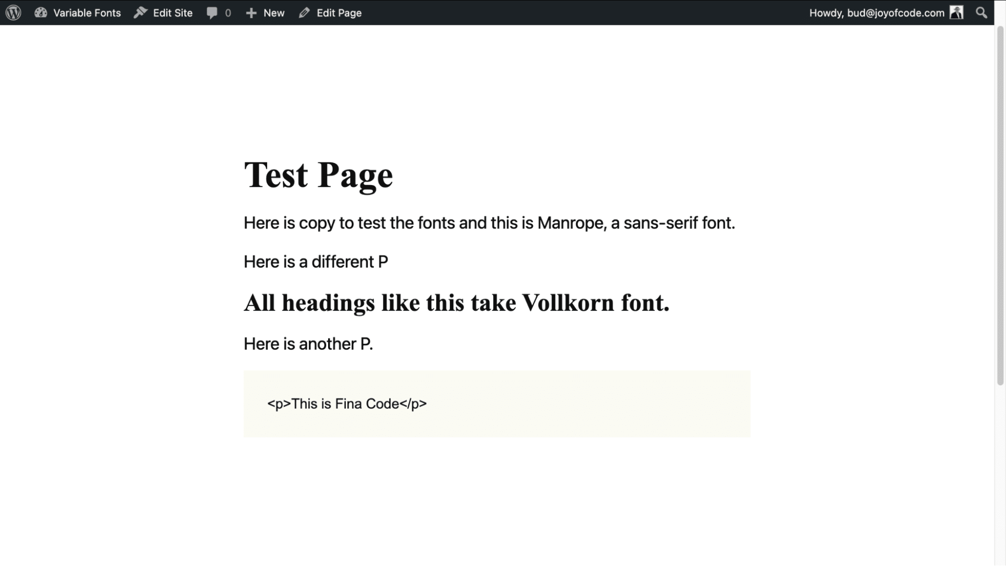 Seite in der WordPress-Verwaltung, die drei Schriftarten mit ihren zugewiesenen Breiten anzeigt