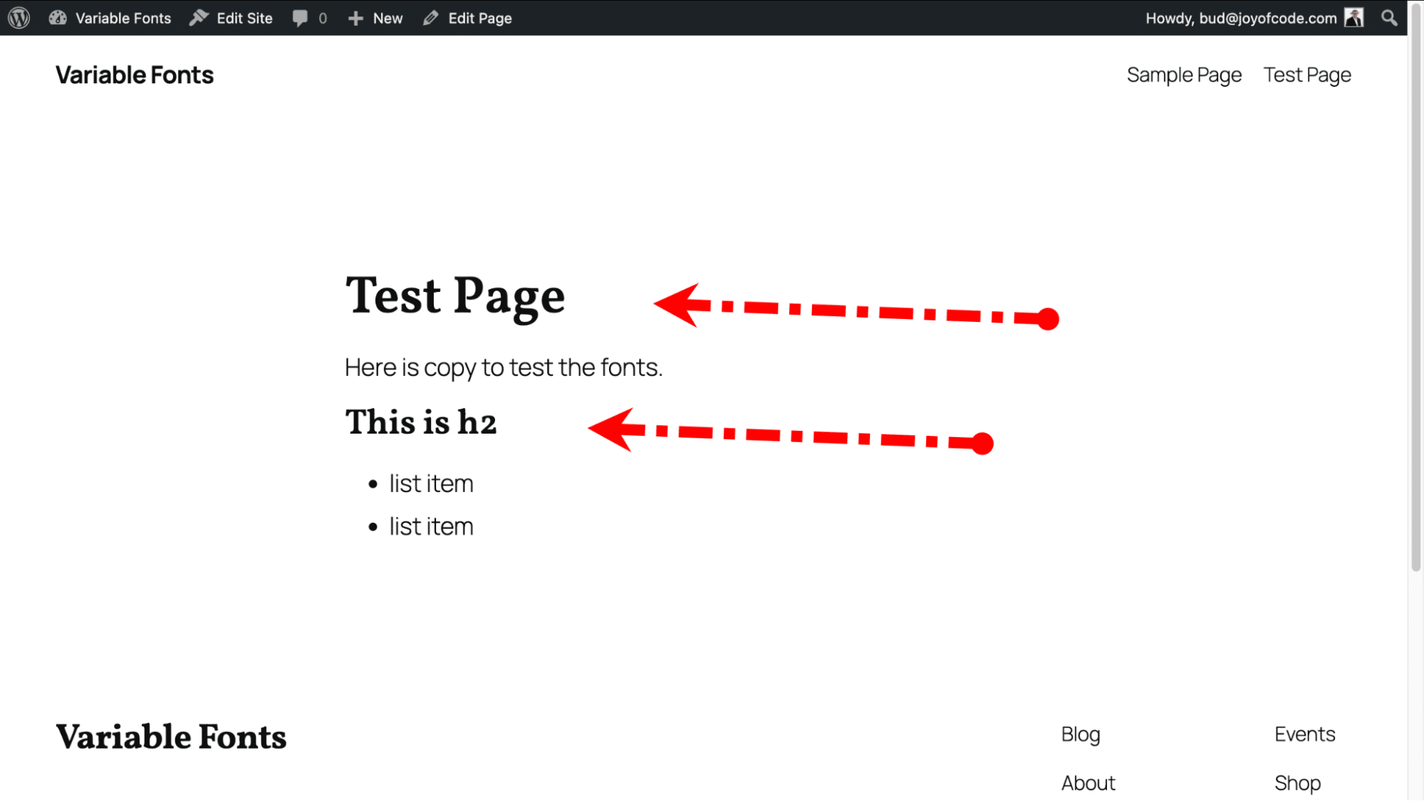 Schriftart Vollkorn, die im WordPress-Editor als Standardschriftart für Überschriften eingestellt ist