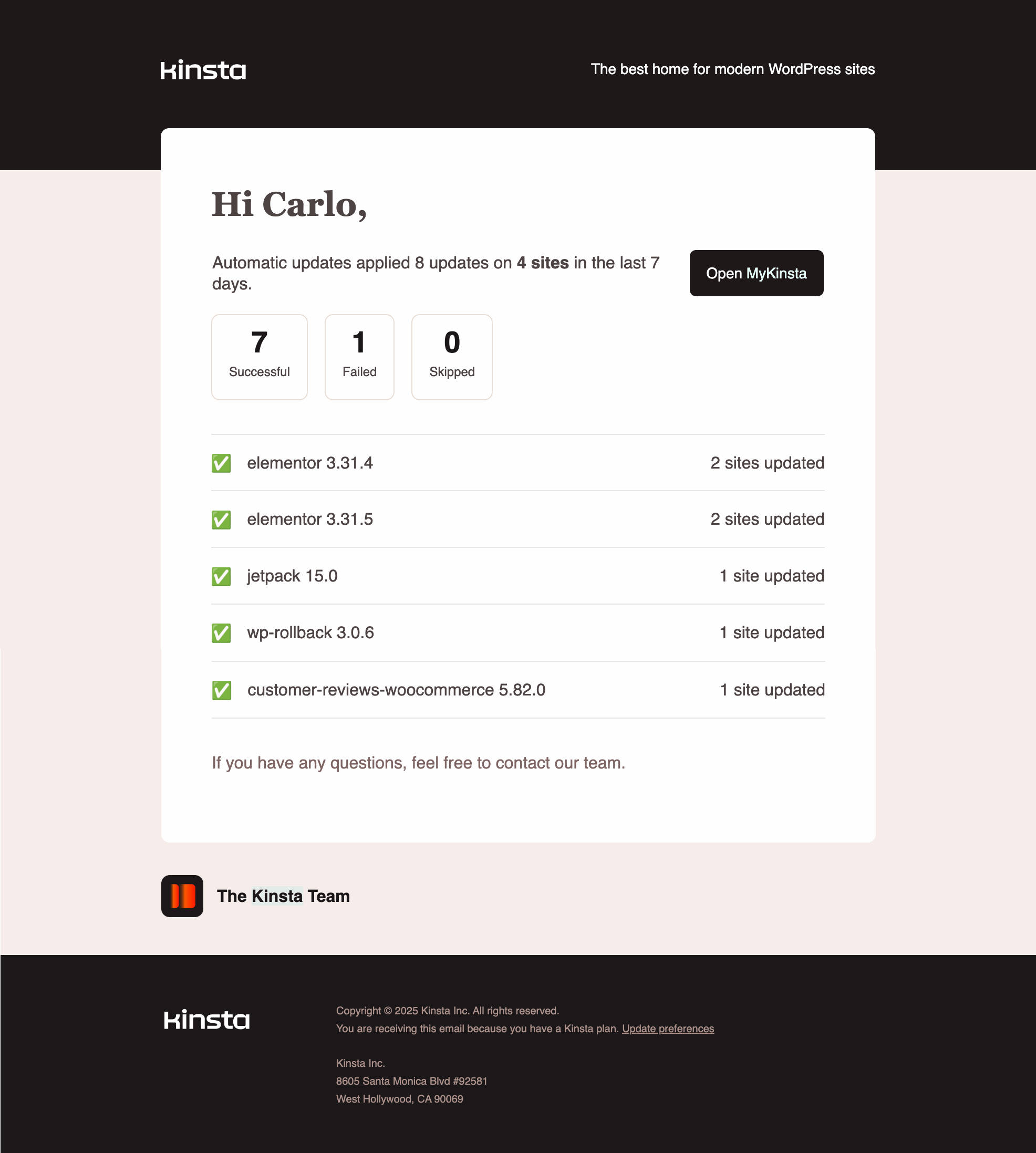 E-mail met overzicht automatische updates
