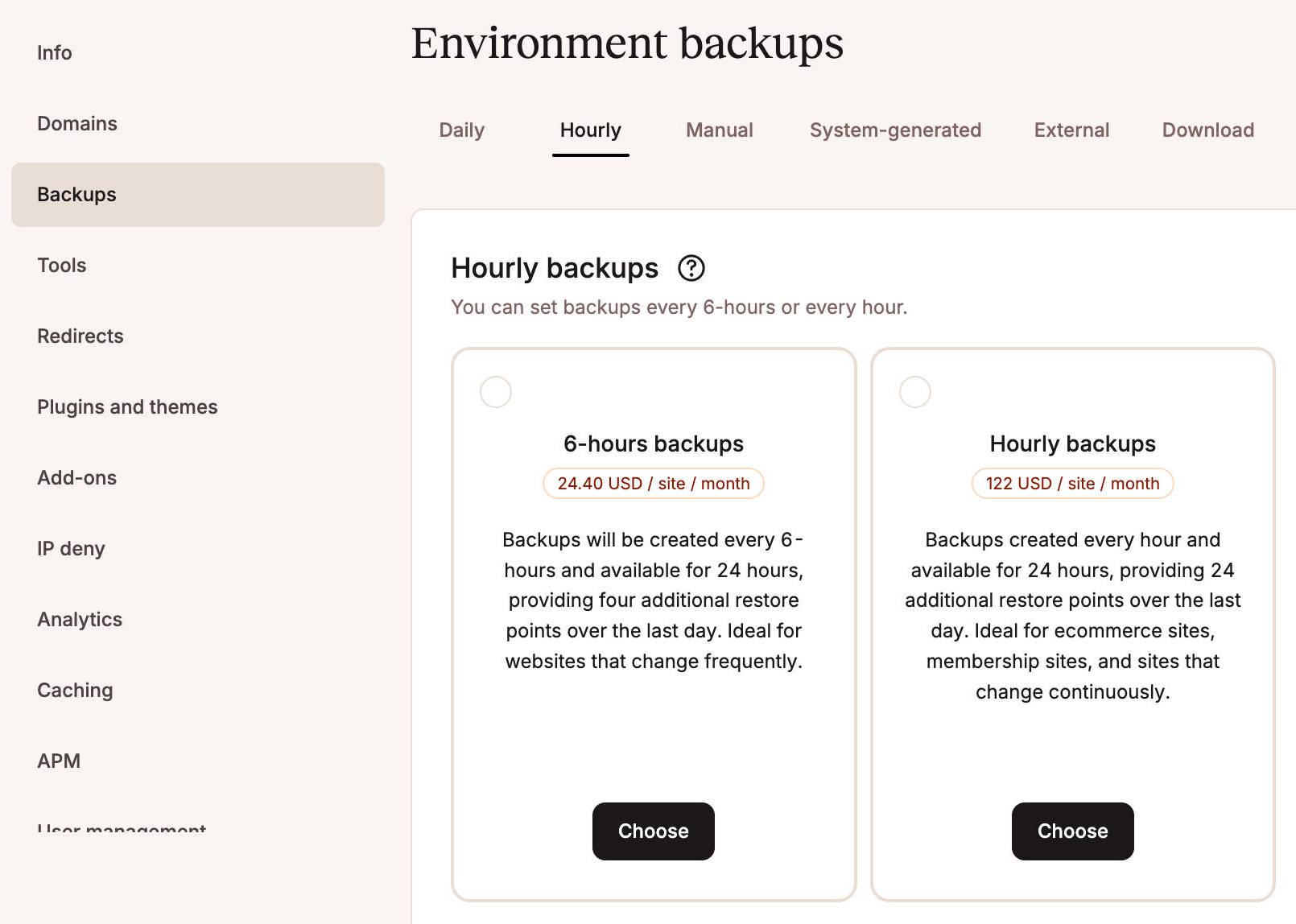 Uurlijkse backups zijn beschikbaar als add-on in MyKinsta