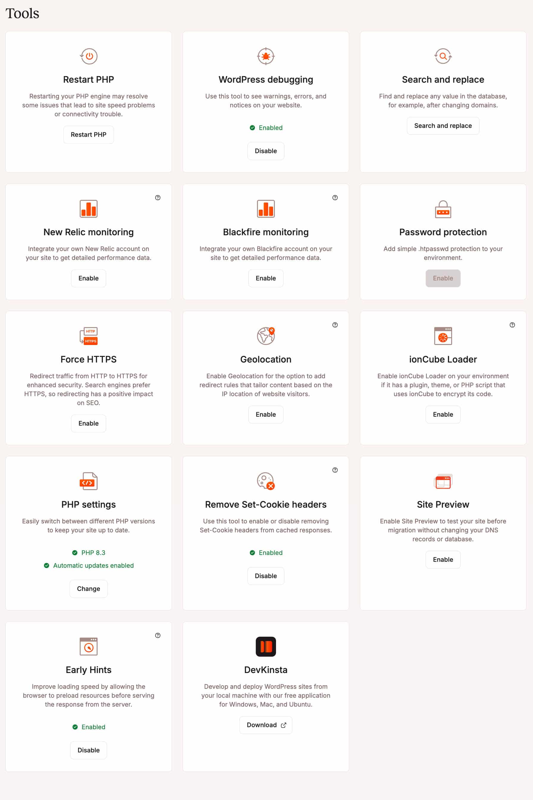 Extra tools beschikbaar in MyKinsta