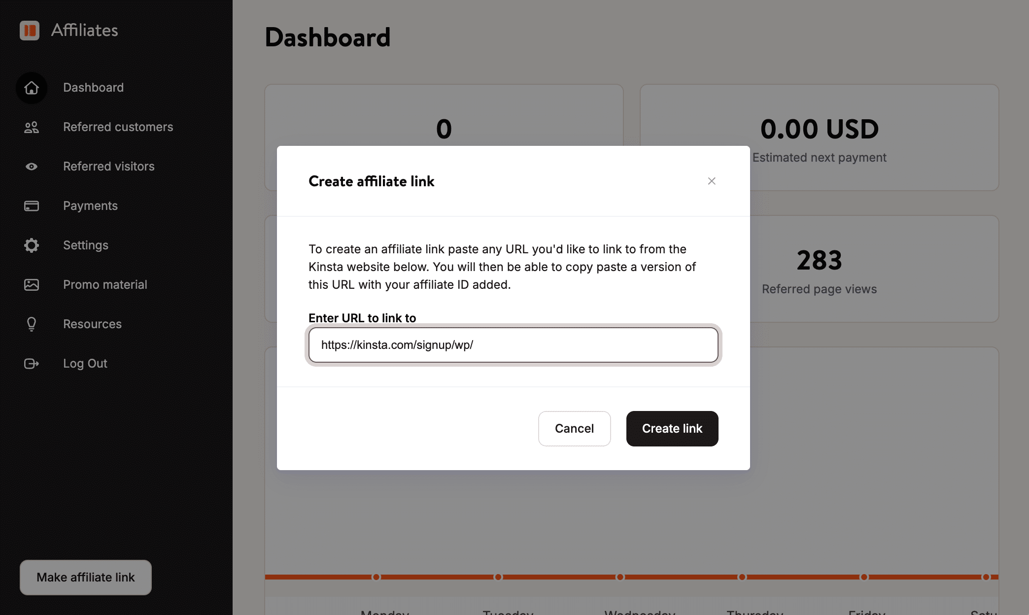 Du kannst deinen Affiliate-Link auf jede beliebige Seite der Kinsta-Website verweisen.