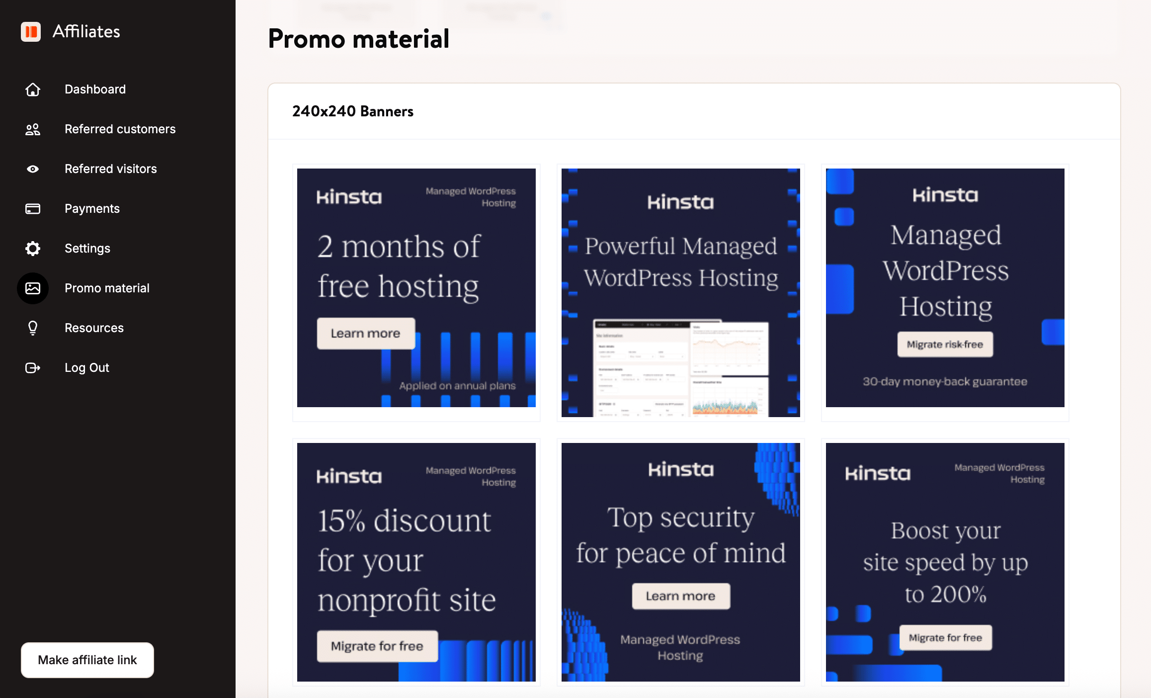 Werbematerial für Kinsta-Affiliates