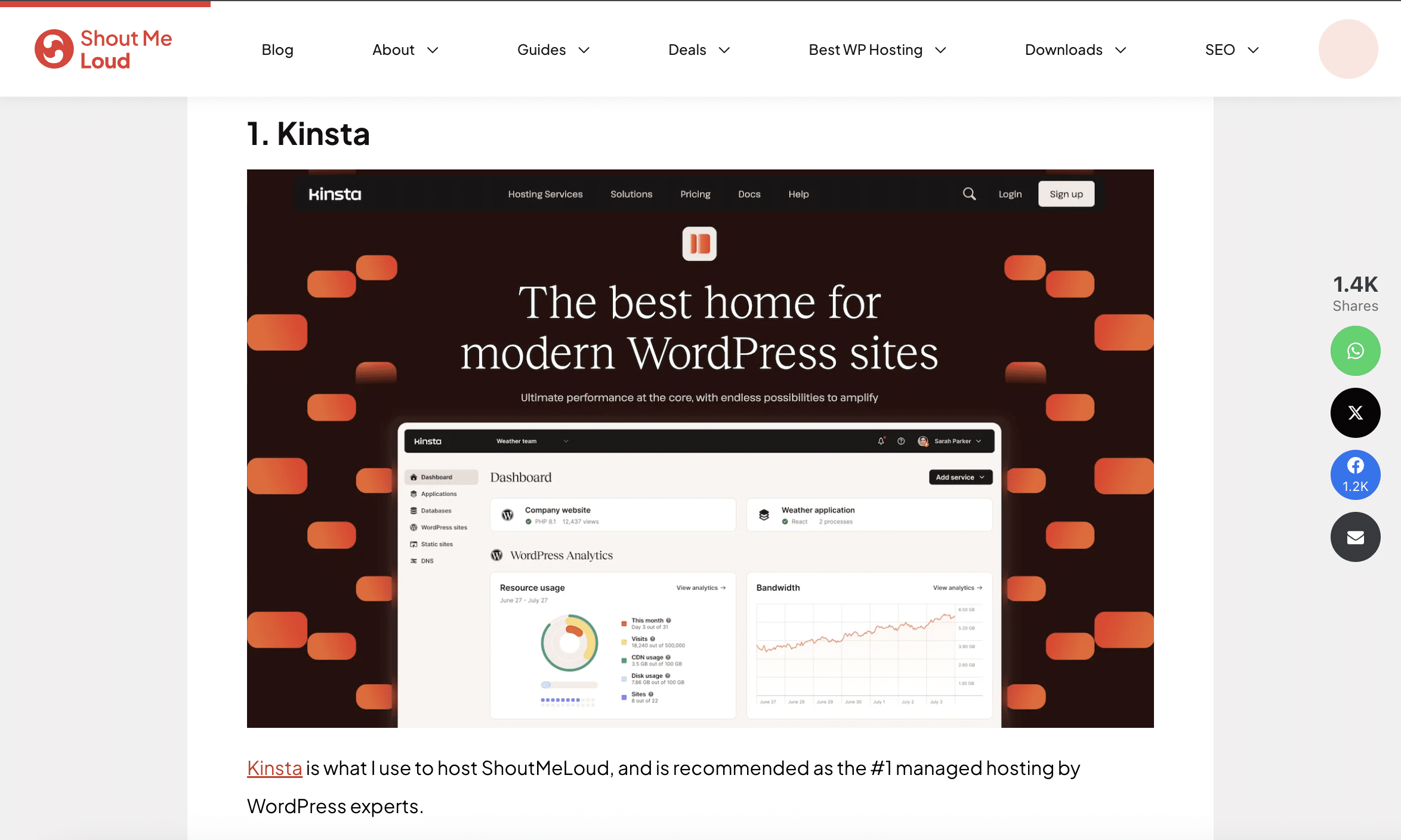 ShoutMeLoud sagt, Kinsta ist die Nummer 1 beim Managed Hosting für WordPress.