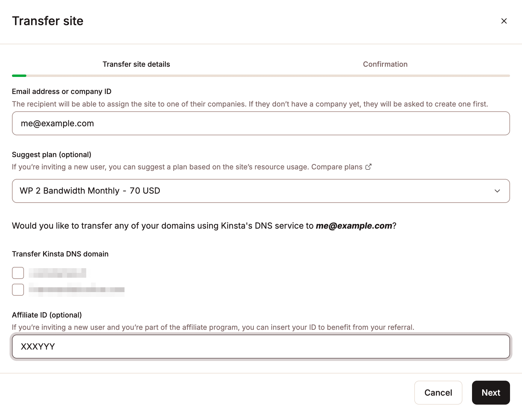 Verschieb eine Website in MyKinsta.