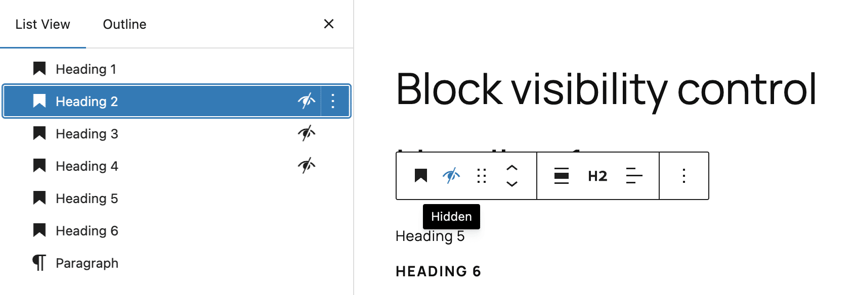 Il nuovo controllo della visibilità dei blocchi