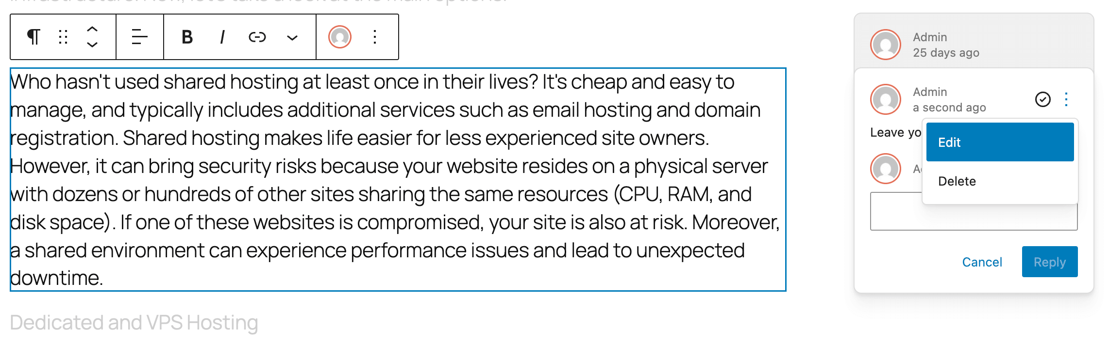 Modificare una nota in WordPress 6.9