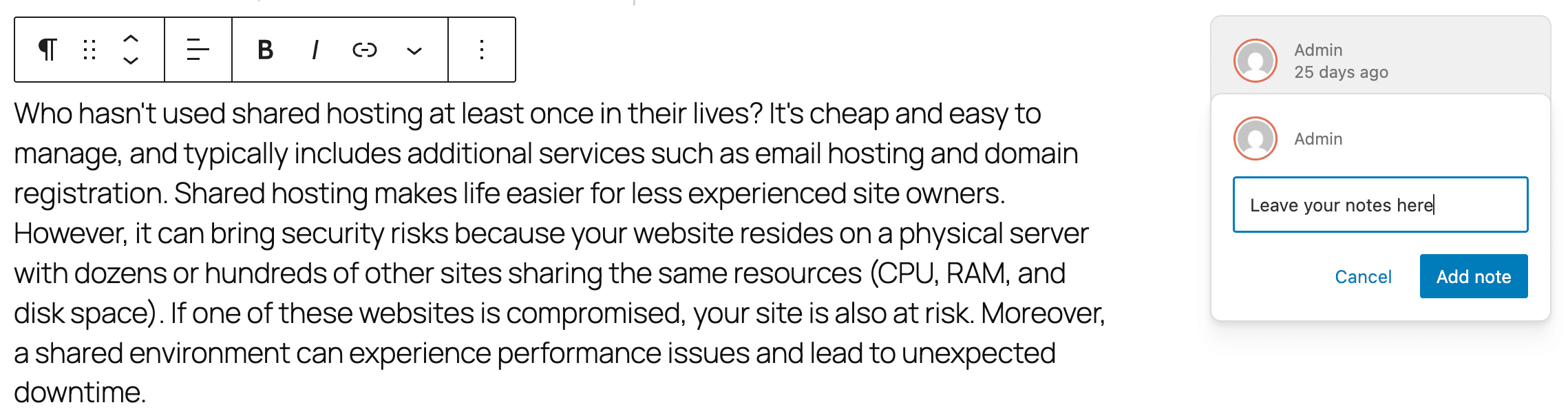 Aggiungere una nota a un blocco in WordPress 6.9.