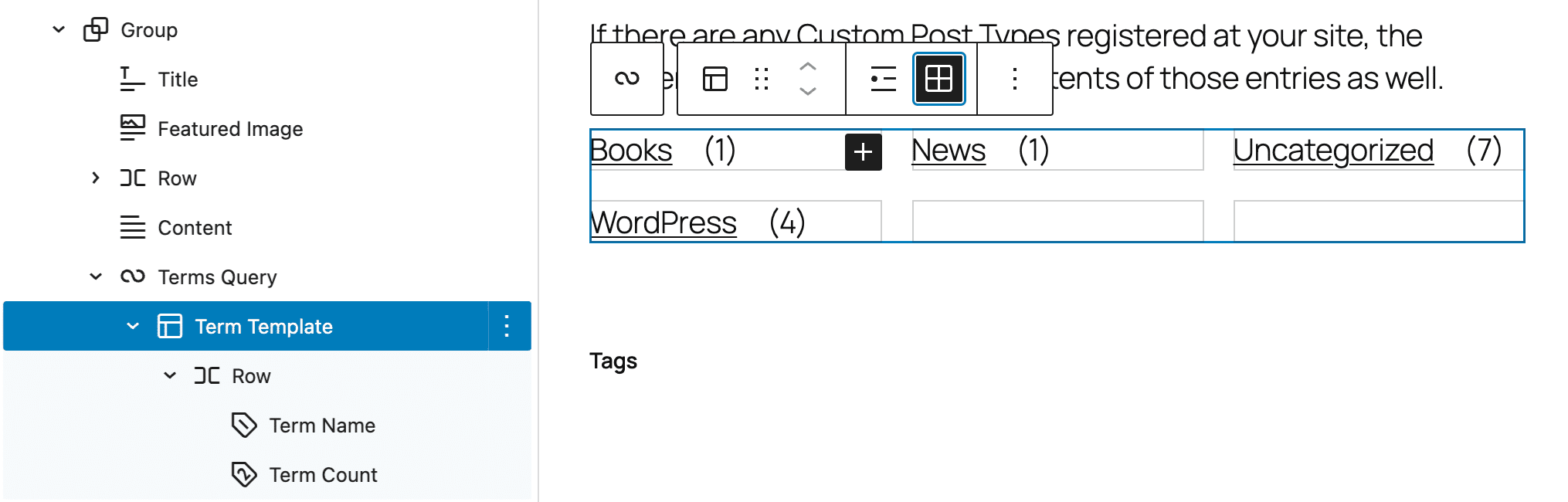 Terms Query in modalità griglia