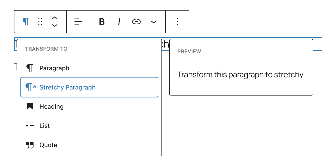 Trasformazione in Stretchy Paragraph
