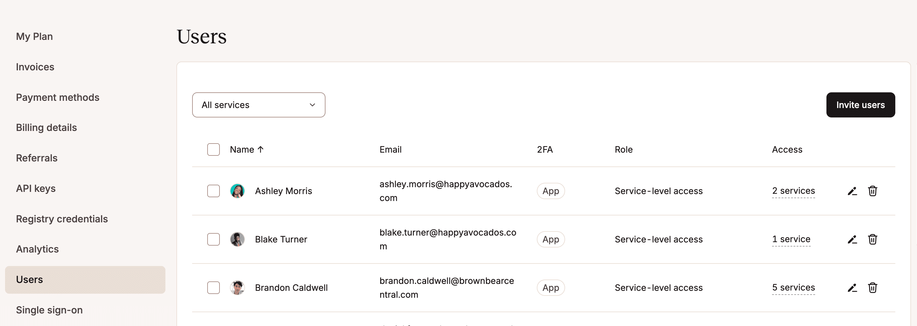 Company users in MyKinsta
