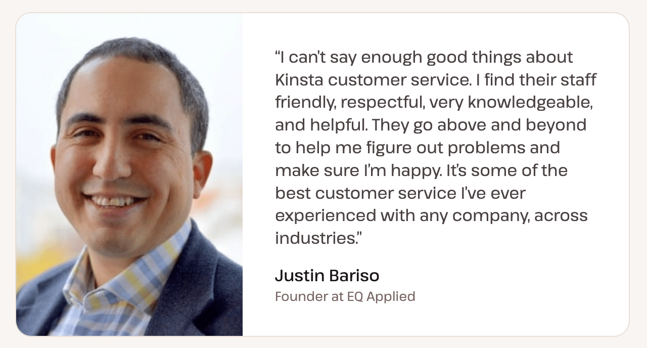 Kundenzitat von Justin Bariso über Kinsta