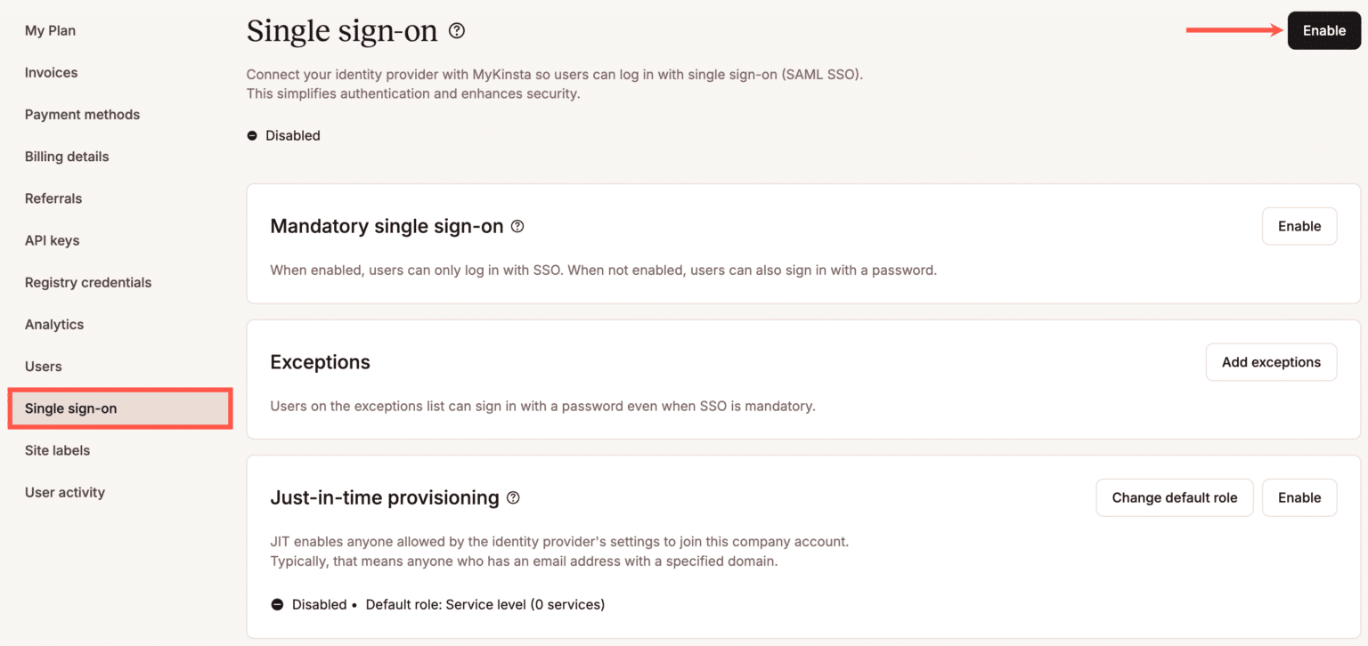 Integration von Kinsta Single Sign-On (SSO)