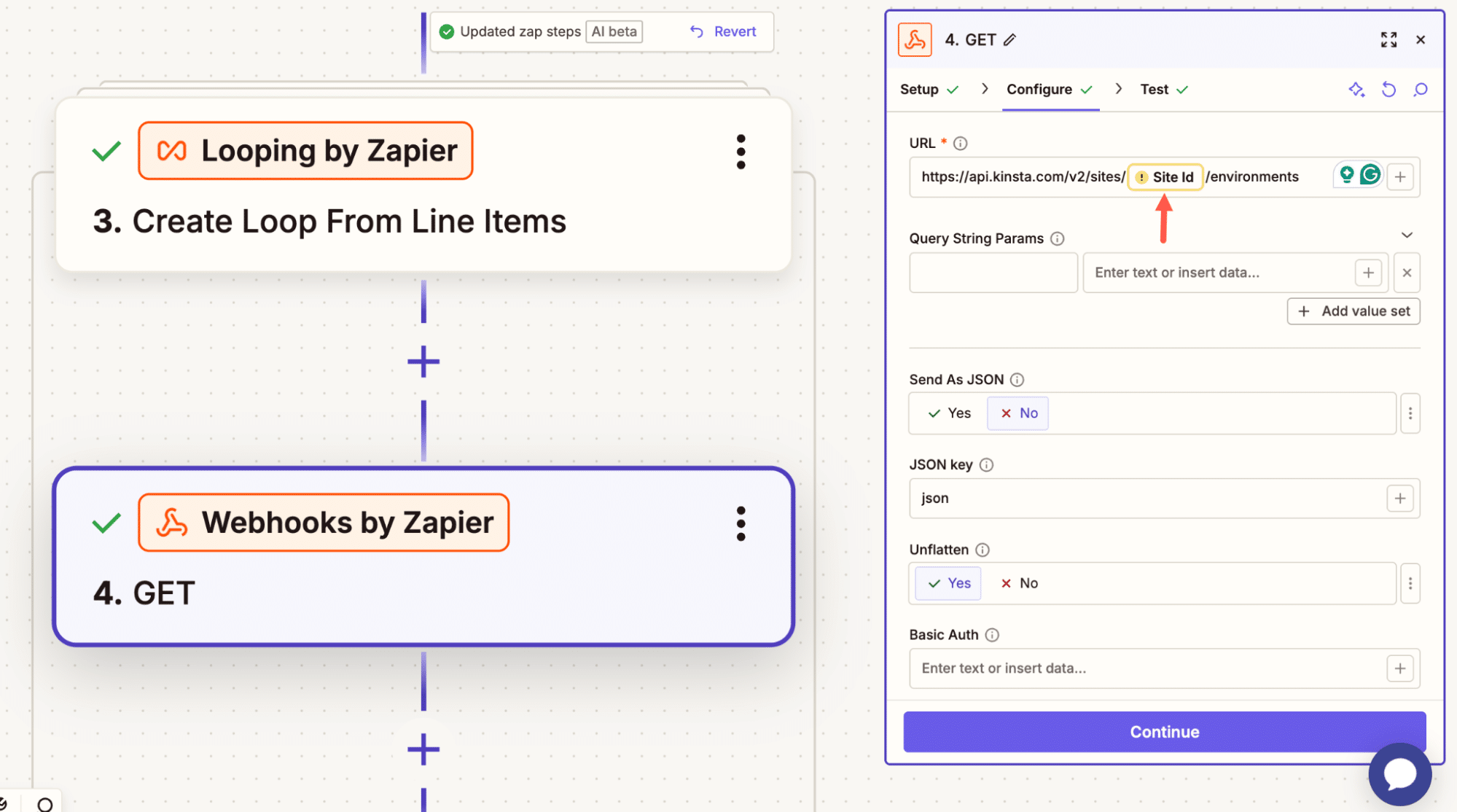 Pasar variables en la petición del Zap