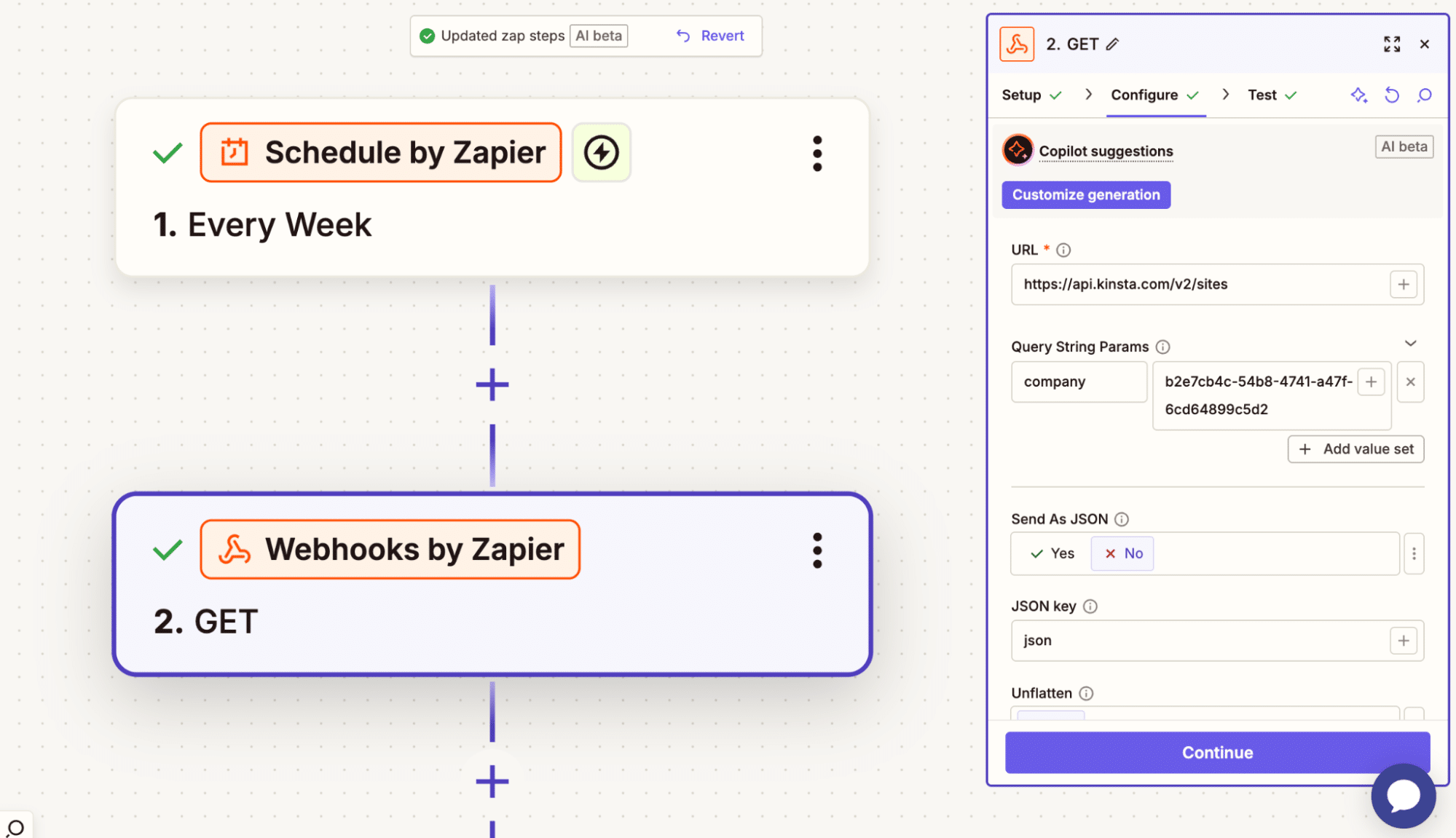 Petición a la API en el flujo de trabajo de Zap