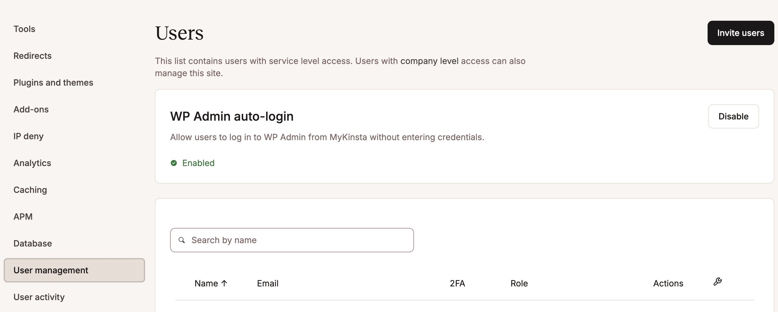 Desactivar el inicio de sesión automático en WP Admin en MyKinsta.