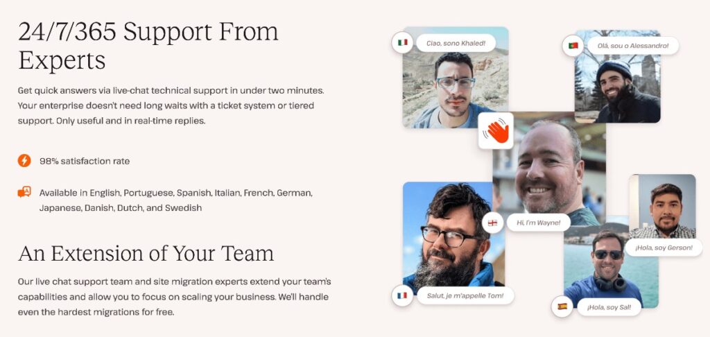 Uno screenshot della pagina di supporto di Kinsta