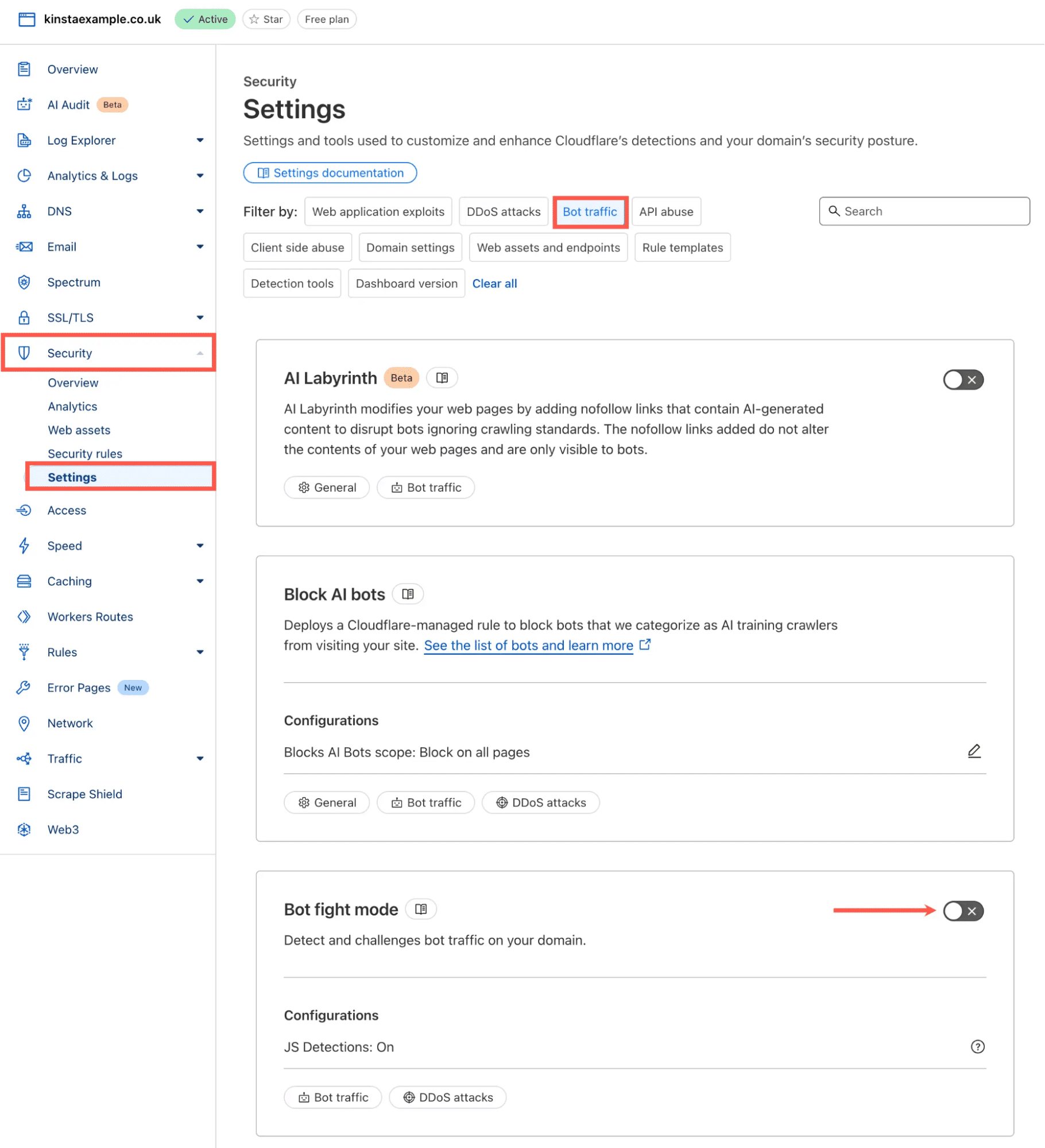 Bot flight mode Cloudflare settings